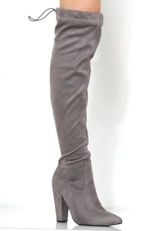 Rosah Grey Suede Over The Knee Boots sold by Rebellious Fashion