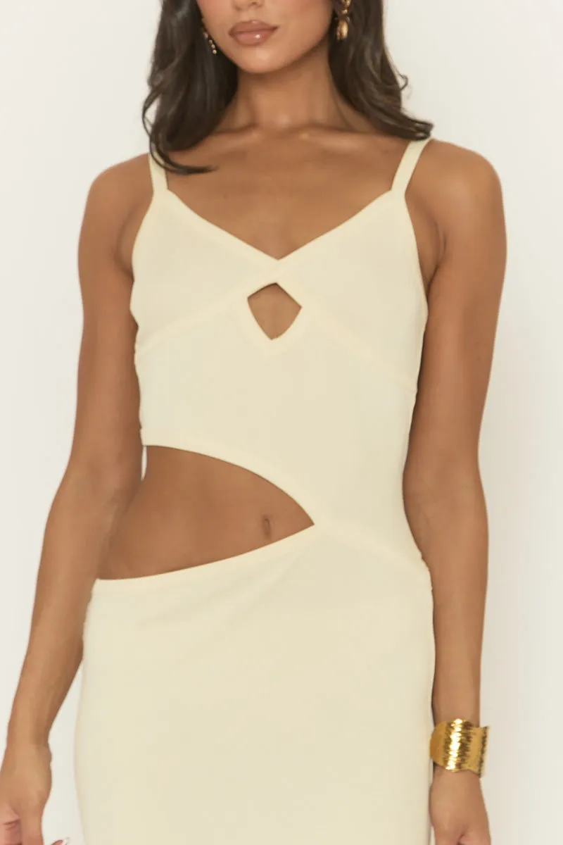 Cream Knit Rib Cut Out Maxi Dress - Emeri sold by Rebellious Fashion product image thumbnail 4