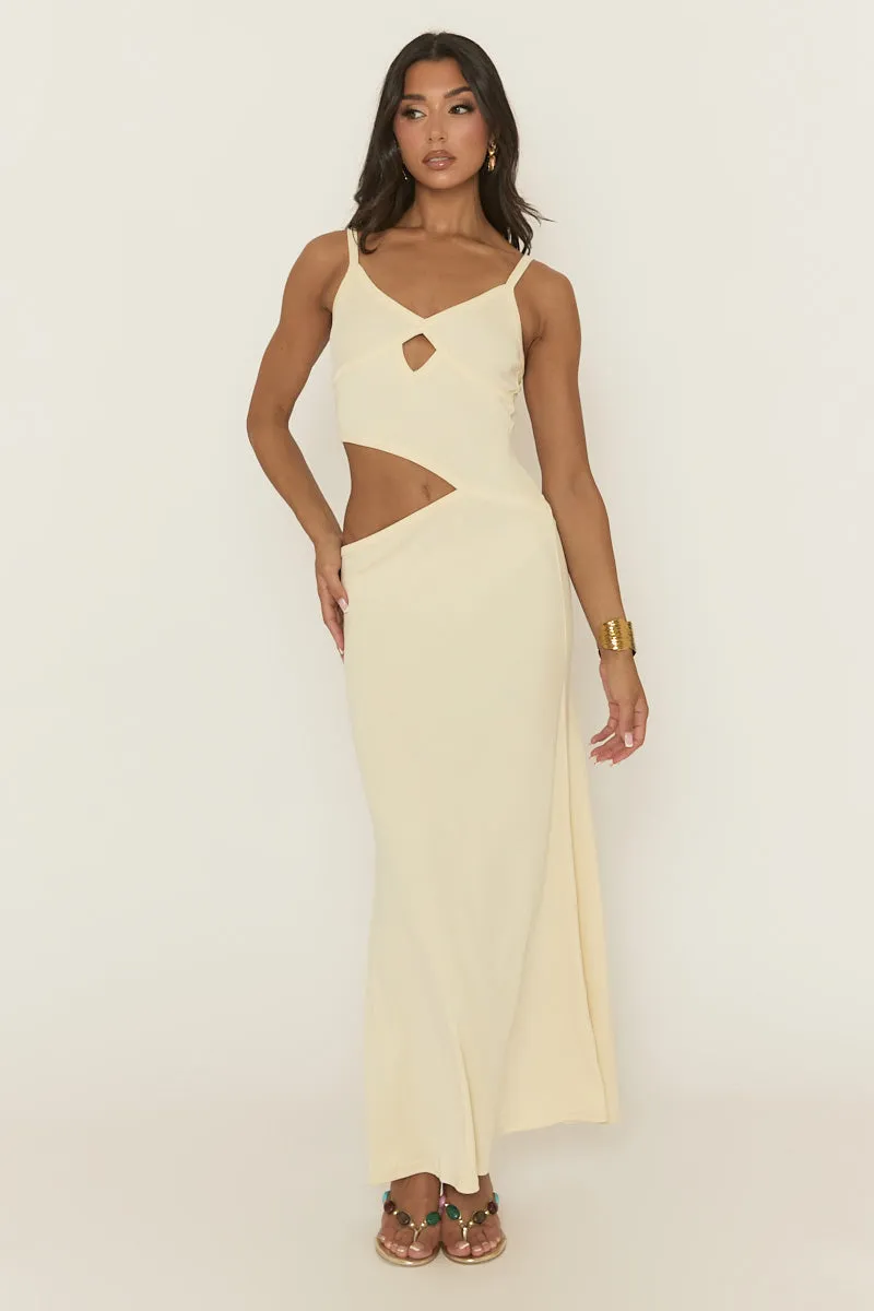 Cream Knit Rib Cut Out Maxi Dress - Emeri sold by Rebellious Fashion