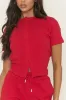 Red Rib Button Front Top and Short Co-ord Set - Dua sold by Rebellious Fashion