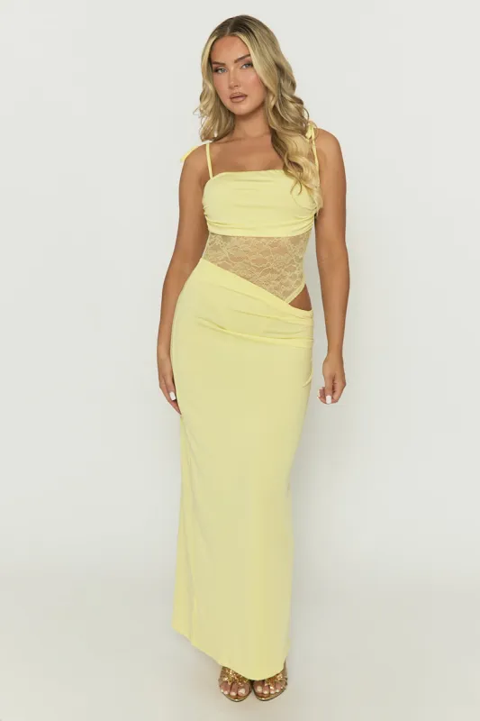 Yellow Lace Insert Maxi Dress - Adriene sold by Rebellious Fashion