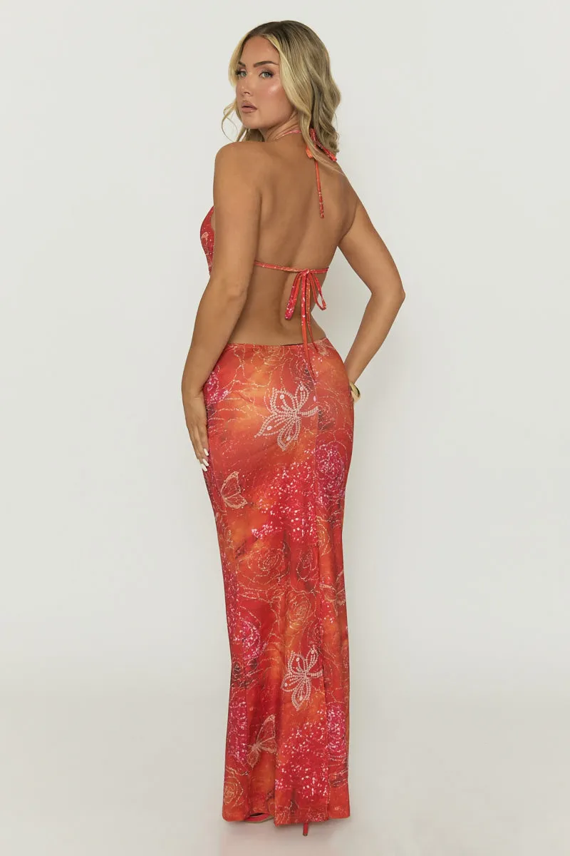 Red Printed Cut Out Maxi Dress - Allea sold by Rebellious Fashion product image thumbnail 4