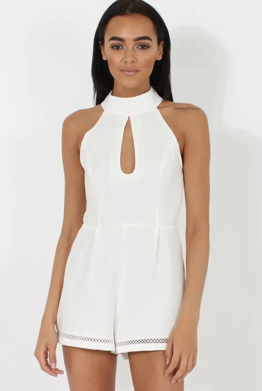 White High Neck Keyhole Playsuit - Nori sold by Rebellious Fashion