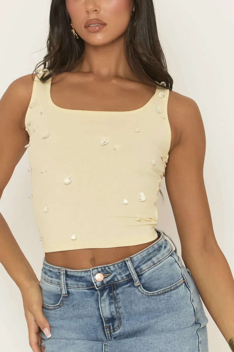 Yellow Rib Crystal Embellished Tank Top - Anastacia sold by Rebellious Fashion product image thumbnail 3