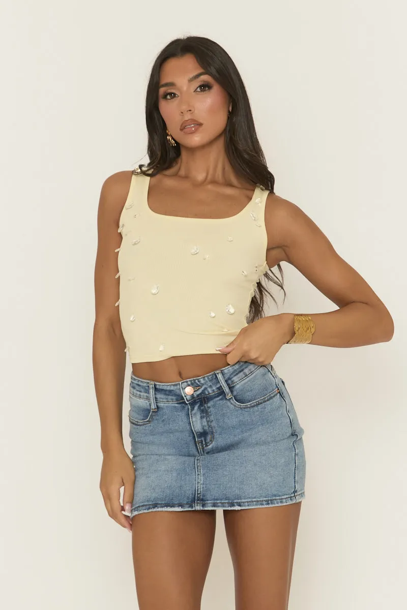 Yellow Rib Crystal Embellished Tank Top - Anastacia sold by Rebellious Fashion
