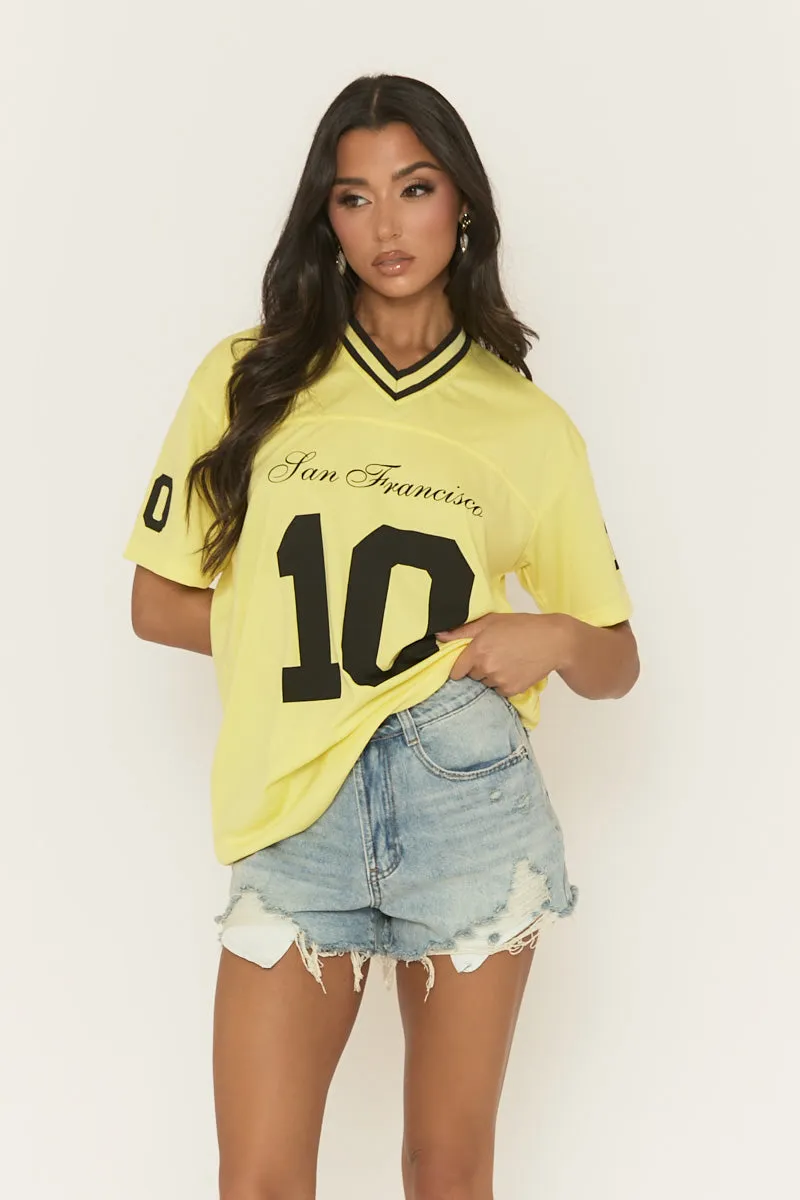 Yellow Oversized Varsity Football T-shirt - Tokya sold by Rebellious Fashion
