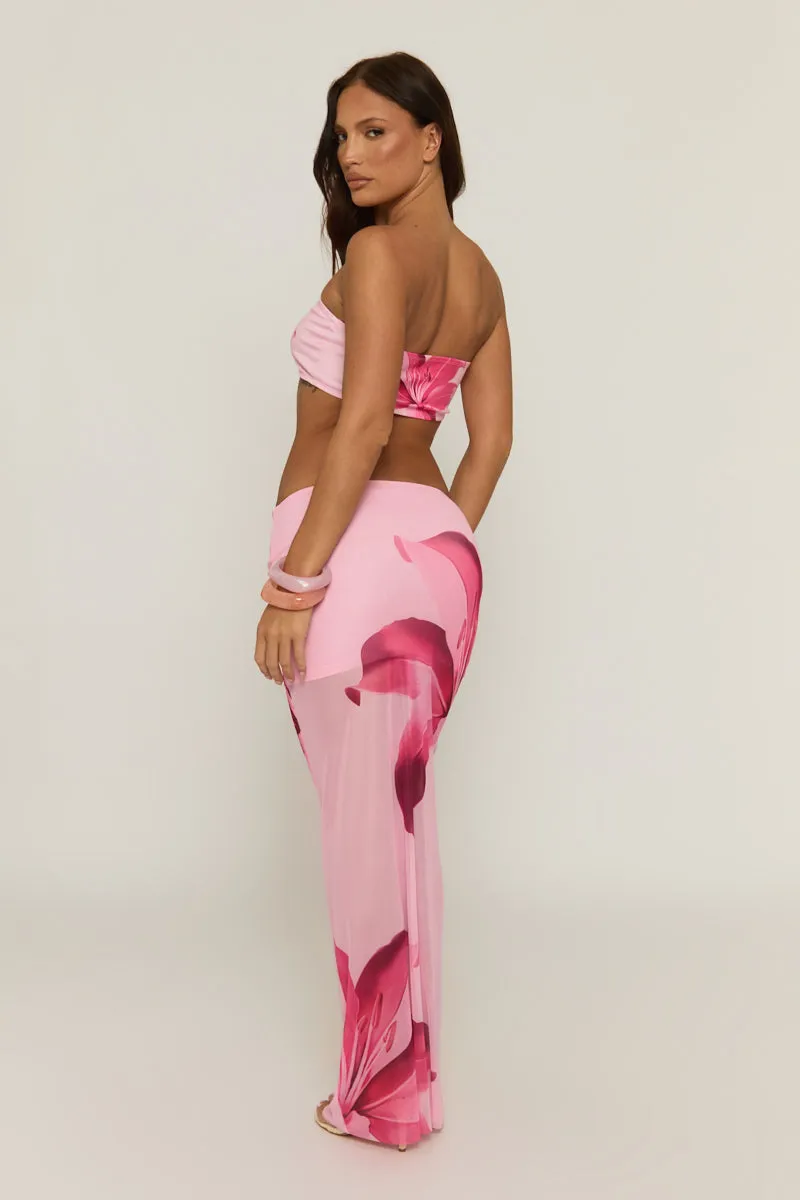 Pink Floral Mesh Bandeau And Maxi Skirt Co-ord Set - Braeley sold by Rebellious Fashion product image thumbnail 3