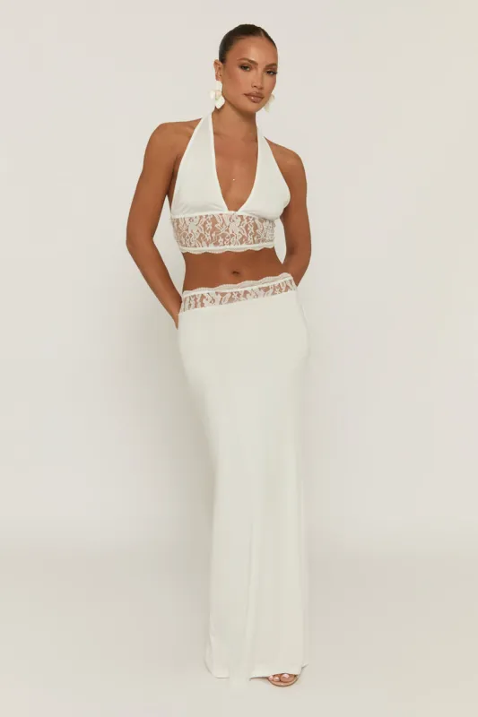 White Lace Detail Top and Maxi Skirt Co-ord Set - Karlie sold by Rebellious Fashion