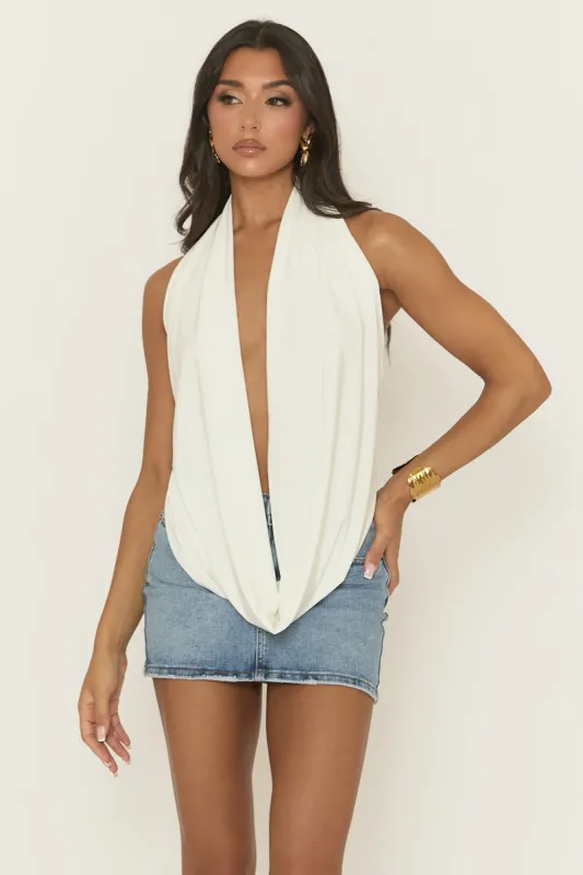 White Low Plunge Halter Top - Carden sold by Rebellious Fashion