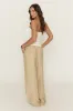Stone Linen Look Tie Waist Wide Leg Trousers - Kamarla sold by Rebellious Fashion