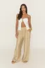 Stone Linen Look Tie Waist Wide Leg Trousers - Kamarla sold by Rebellious Fashion