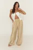 Stone Linen Look Tie Waist Wide Leg Trousers - Kamarla sold by Rebellious Fashion