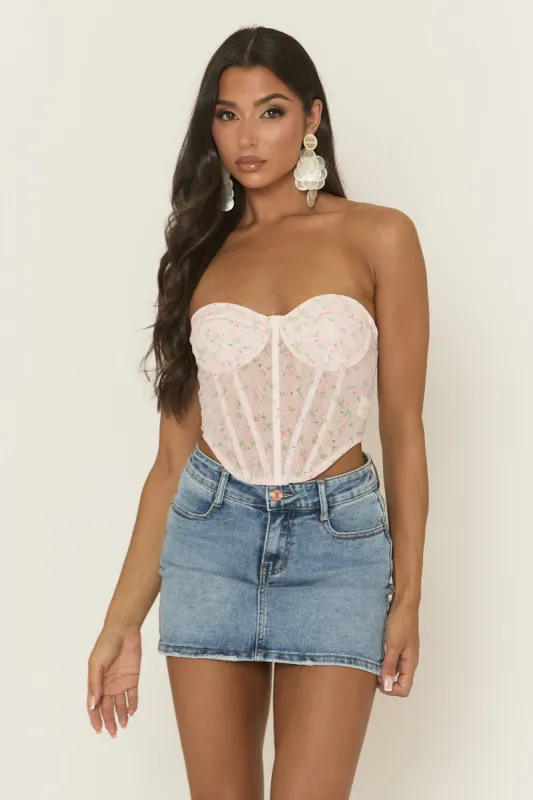 Pink Floral Print Bandeau Corset Top - Ariee sold by Rebellious Fashion