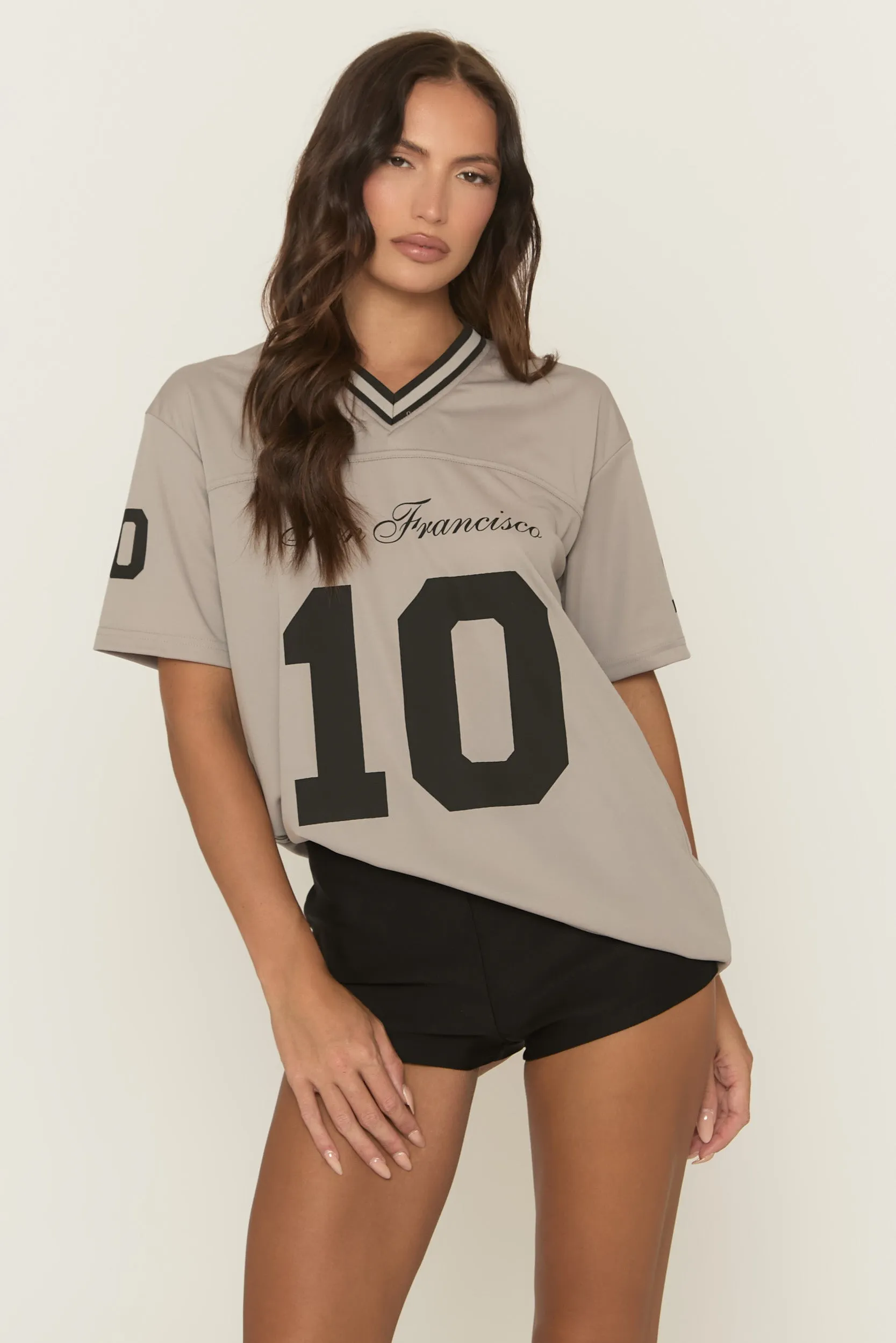 Grey Oversized Varsity Football T-shirt - Tokya - Tokya sold by Rebellious Fashion