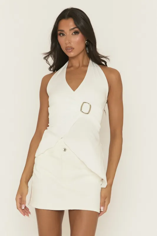 White Wrap Front Trim Detail Halterneck Top - Areena sold by Rebellious Fashion