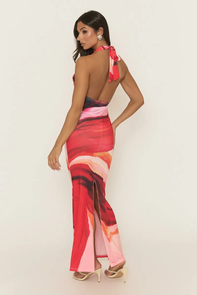 Red Printed Halterneck Maxi Dress - Preta sold by Rebellious Fashion product image thumbnail 4