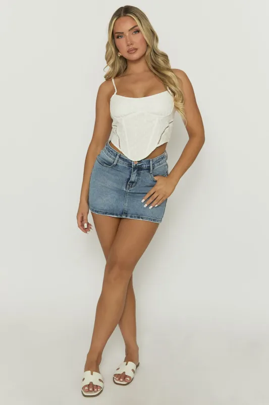 White Broderie Lace Back Boned Corset Top - Zenal sold by Rebellious Fashion