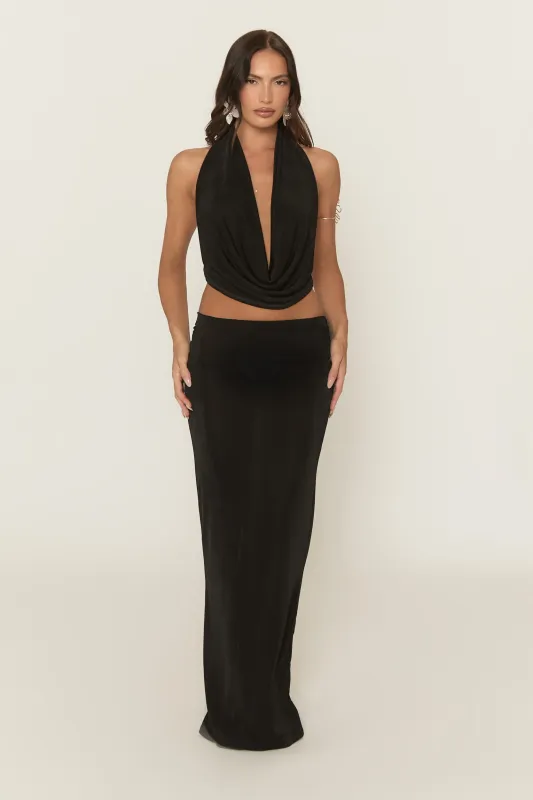Black Plunge Halter Top and Maxi Skirt Co-ord Set - Aaliyah sold by Rebellious Fashion