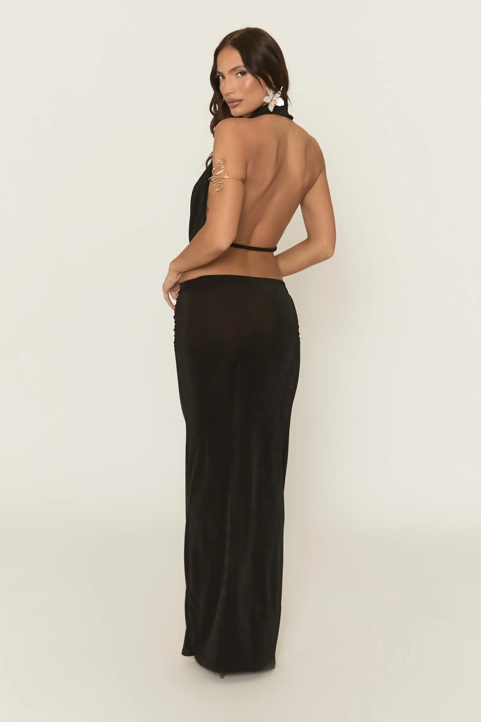 Black Plunge Halter Top and Maxi Skirt Co-ord Set - Aaliyah sold by Rebellious Fashion product image thumbnail 3