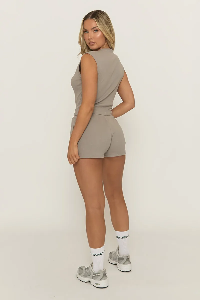 Dark Grey Sleeveless Button Front Rib Top and Short Co-ord Set - Zita sold by Rebellious Fashion product image thumbnail 4