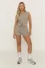 Dark Grey Sleeveless Button Front Rib Top and Short Co-ord Set - Zita sold by Rebellious Fashion