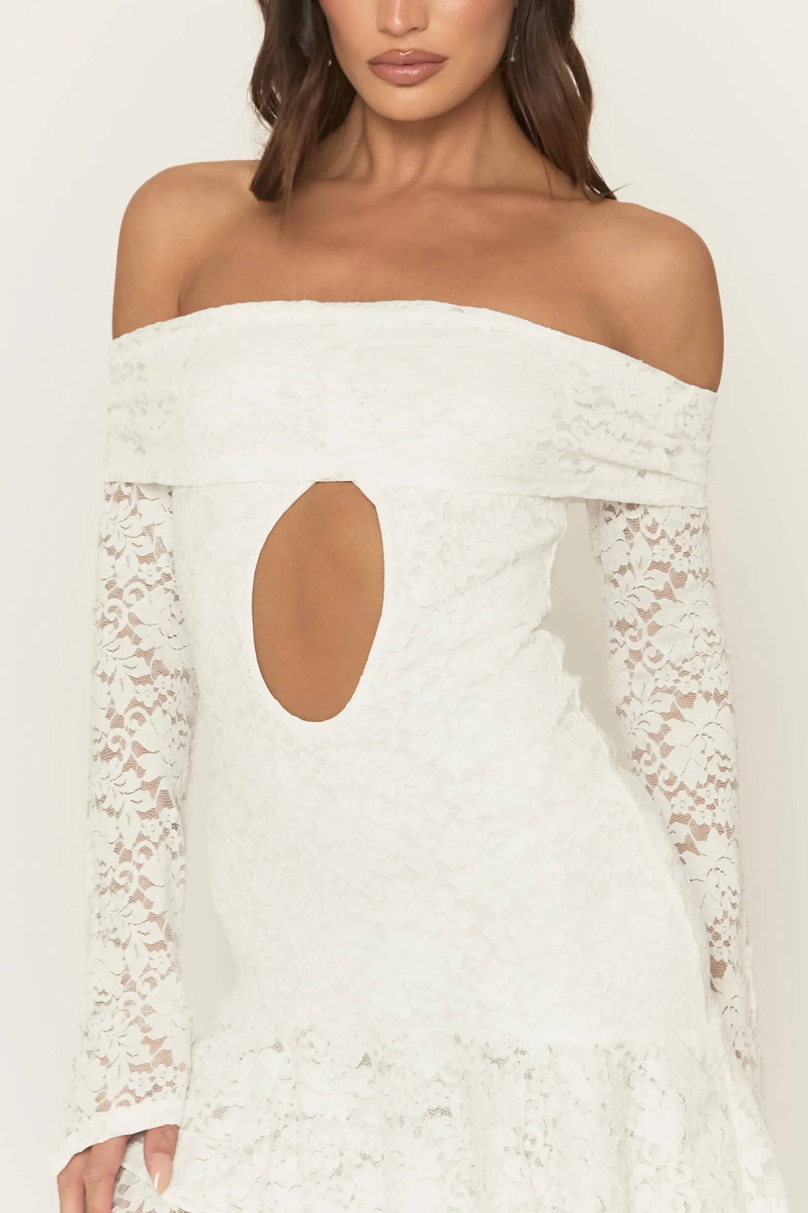 White Lace Bardot Frill Detail Mini Dress - Katleen sold by Rebellious Fashion product image thumbnail 3