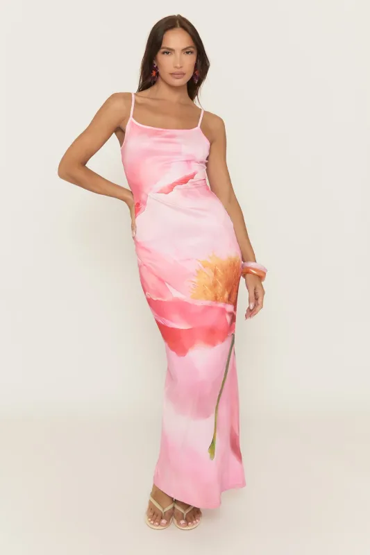 Pink Floral Print Strappy Maxi Dress - Jaydan sold by Rebellious Fashion