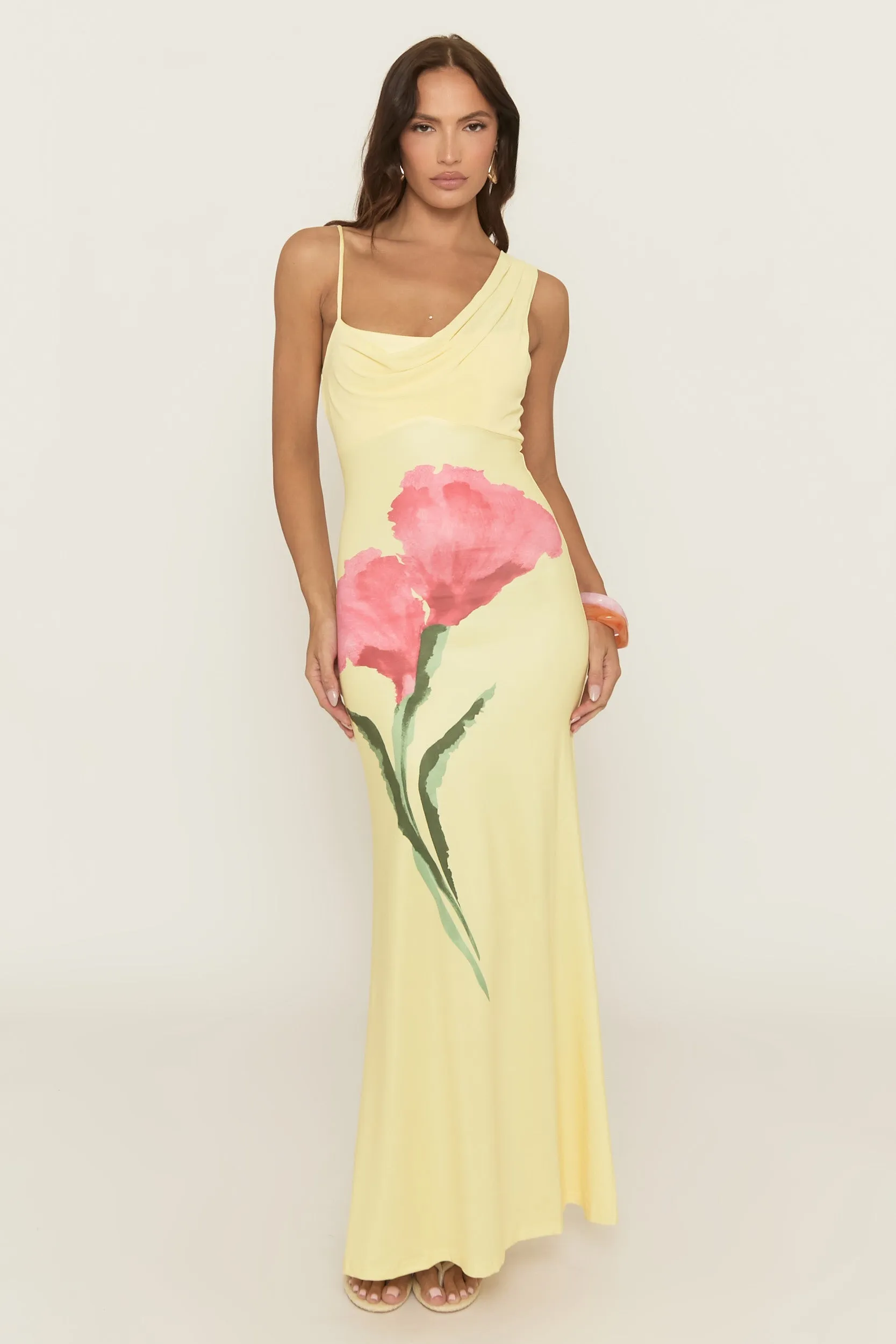 Yellow Floral Print Wrap Neck Maxi Dress - Carlem sold by Rebellious Fashion product image thumbnail 2