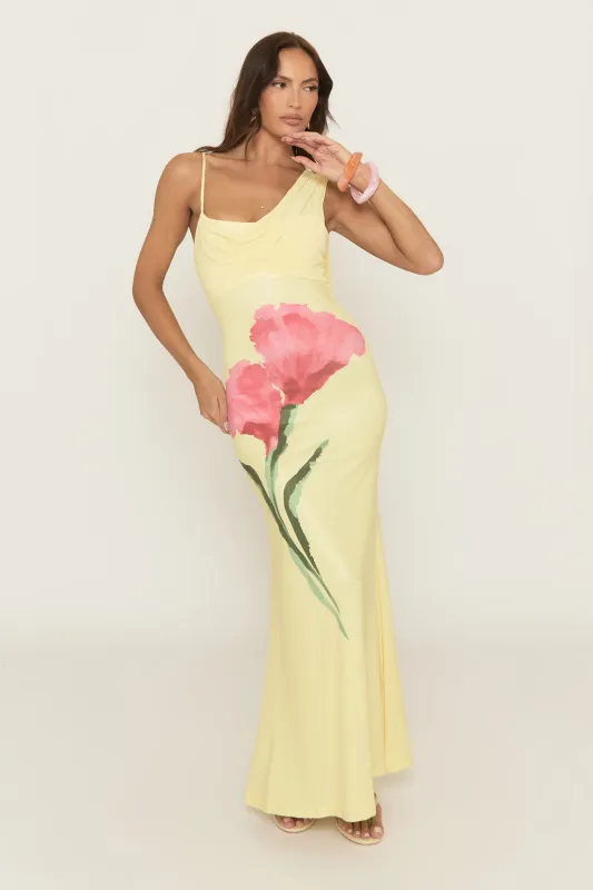 Yellow Floral Print Wrap Neck Maxi Dress - Carlem sold by Rebellious Fashion