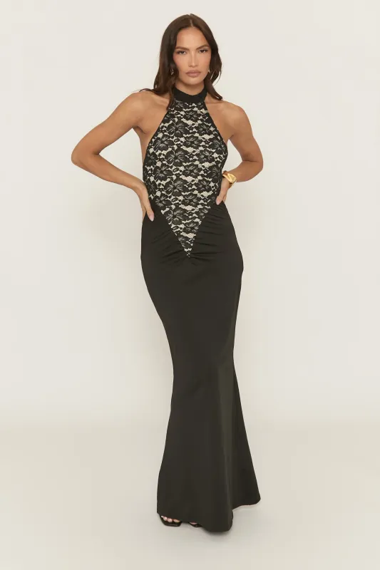 Black Lace High Neck Maxi Dress - Auburn sold by Rebellious Fashion