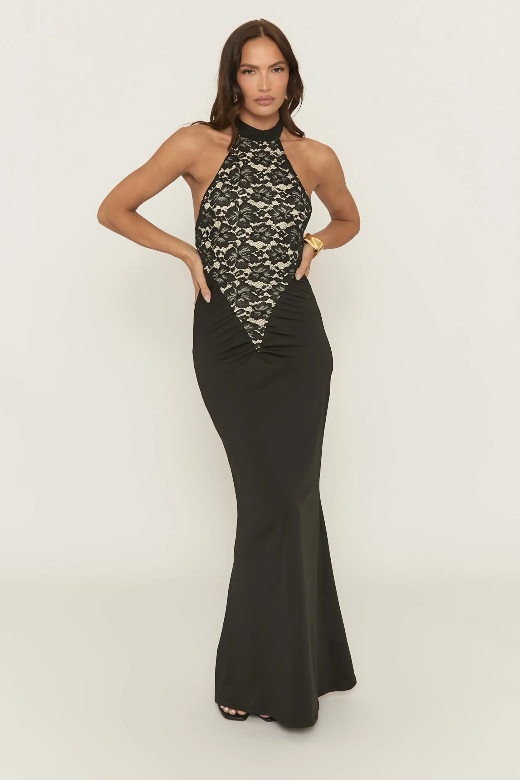 Black Lace High Neck Maxi Dress - Auburn sold by Rebellious Fashion