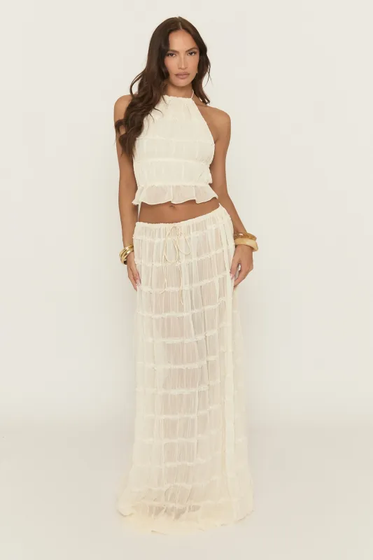 Cream Shirred Halter Top and Maxi Skirt Co-ord Set - Mystery sold by Rebellious Fashion
