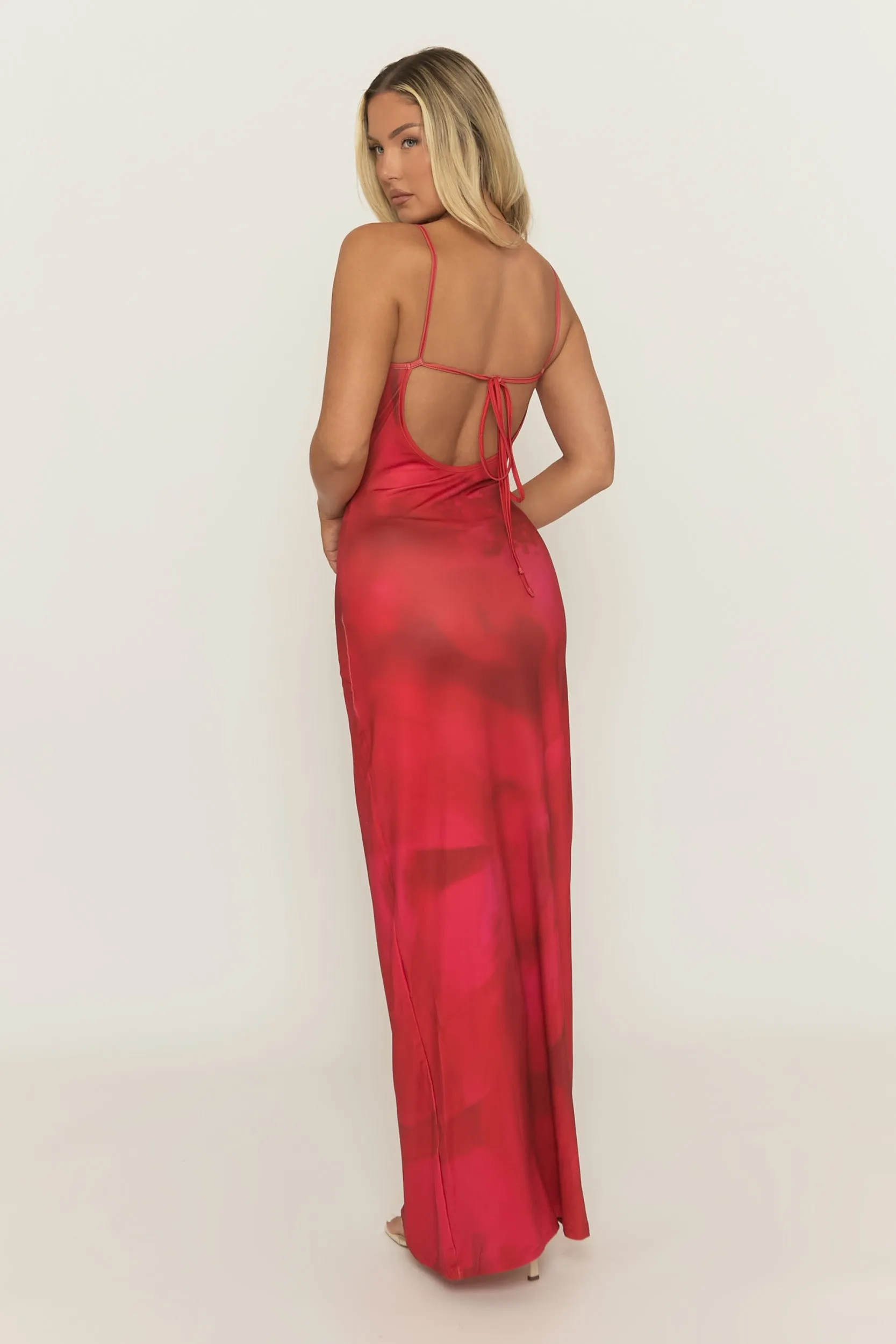 Red Printed Strappy Tie Back Maxi Dress - Aurella sold by Rebellious Fashion product image thumbnail 4