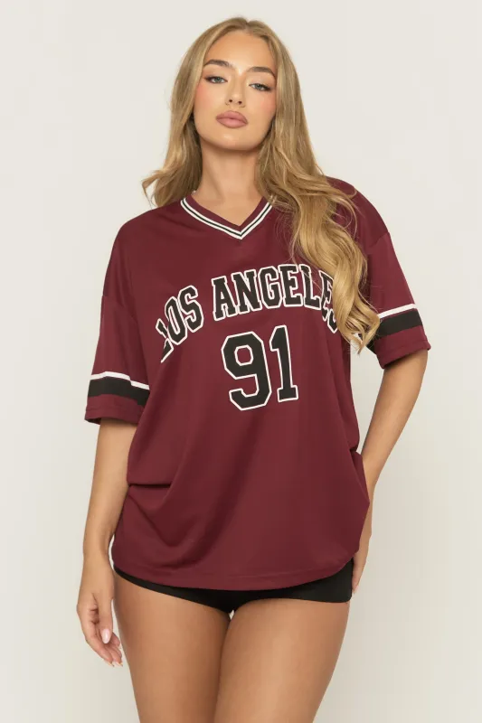 Wine Oversized Varsity Football T-shirt - Austin sold by Rebellious Fashion