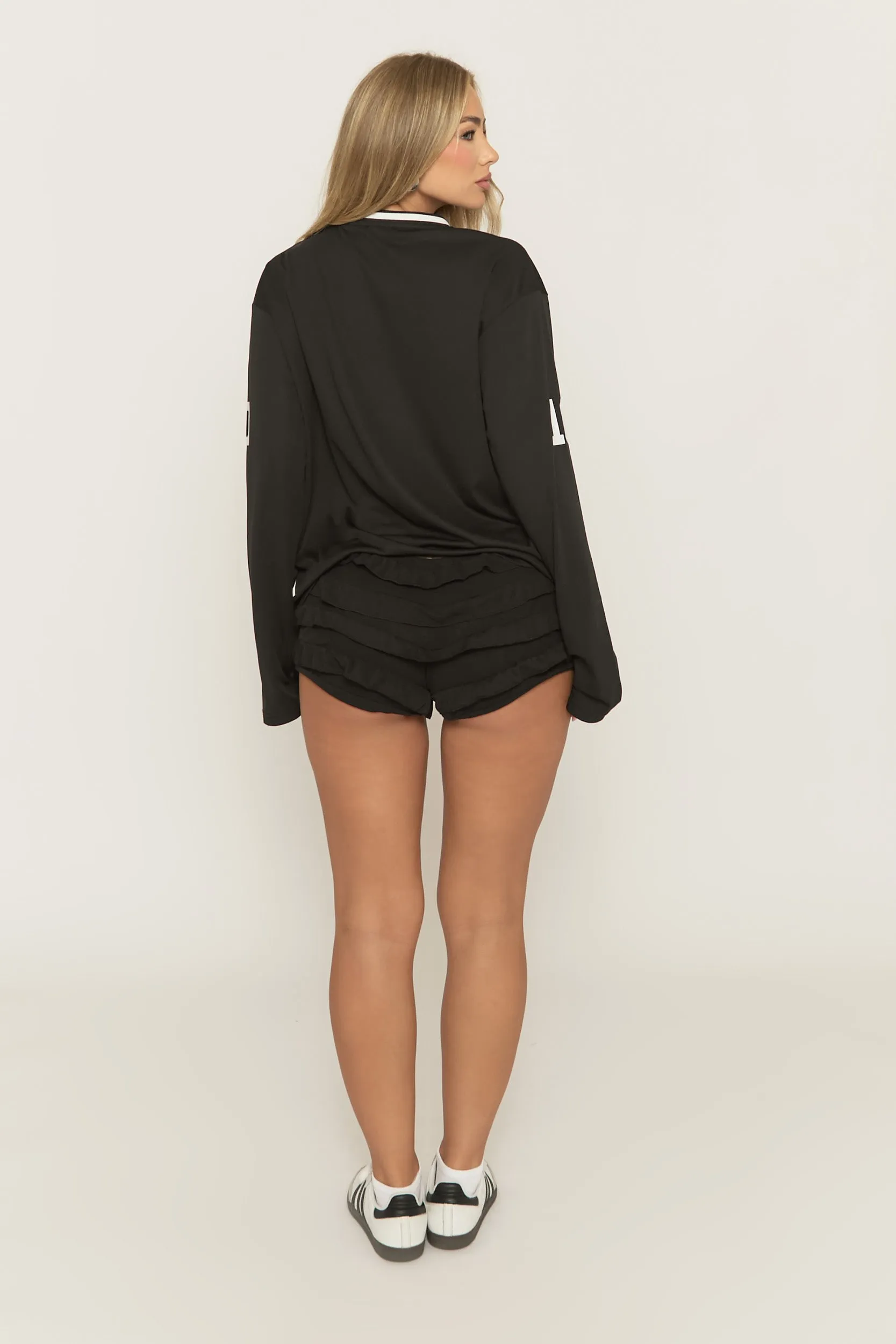 Black Long Sleeve Oversized Varsity Football T-shirt - Kamisa sold by Rebellious Fashion product image thumbnail 4