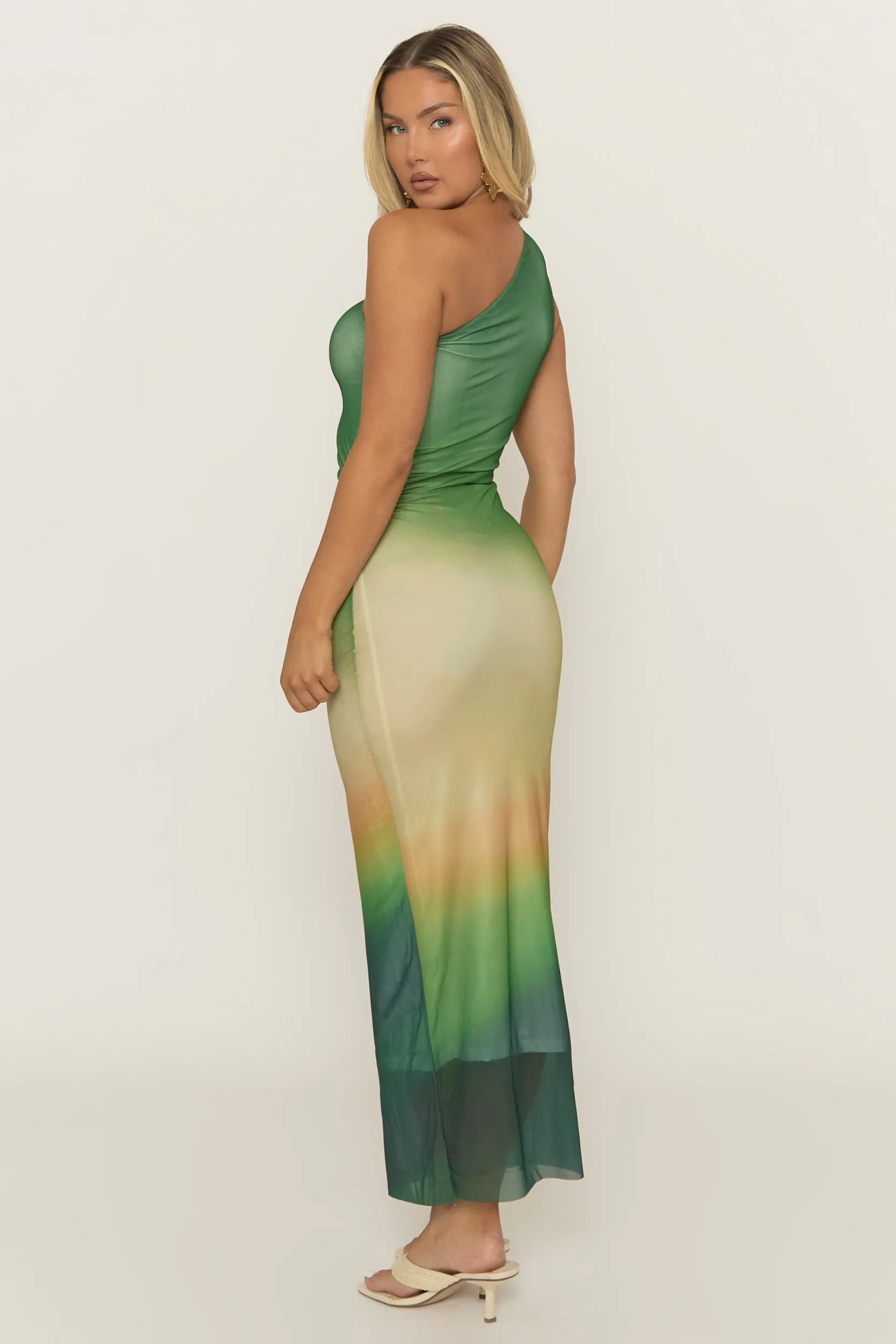 Green One Shoulder Mesh Maxi Dress - Arlowe sold by Rebellious Fashion product image thumbnail 5