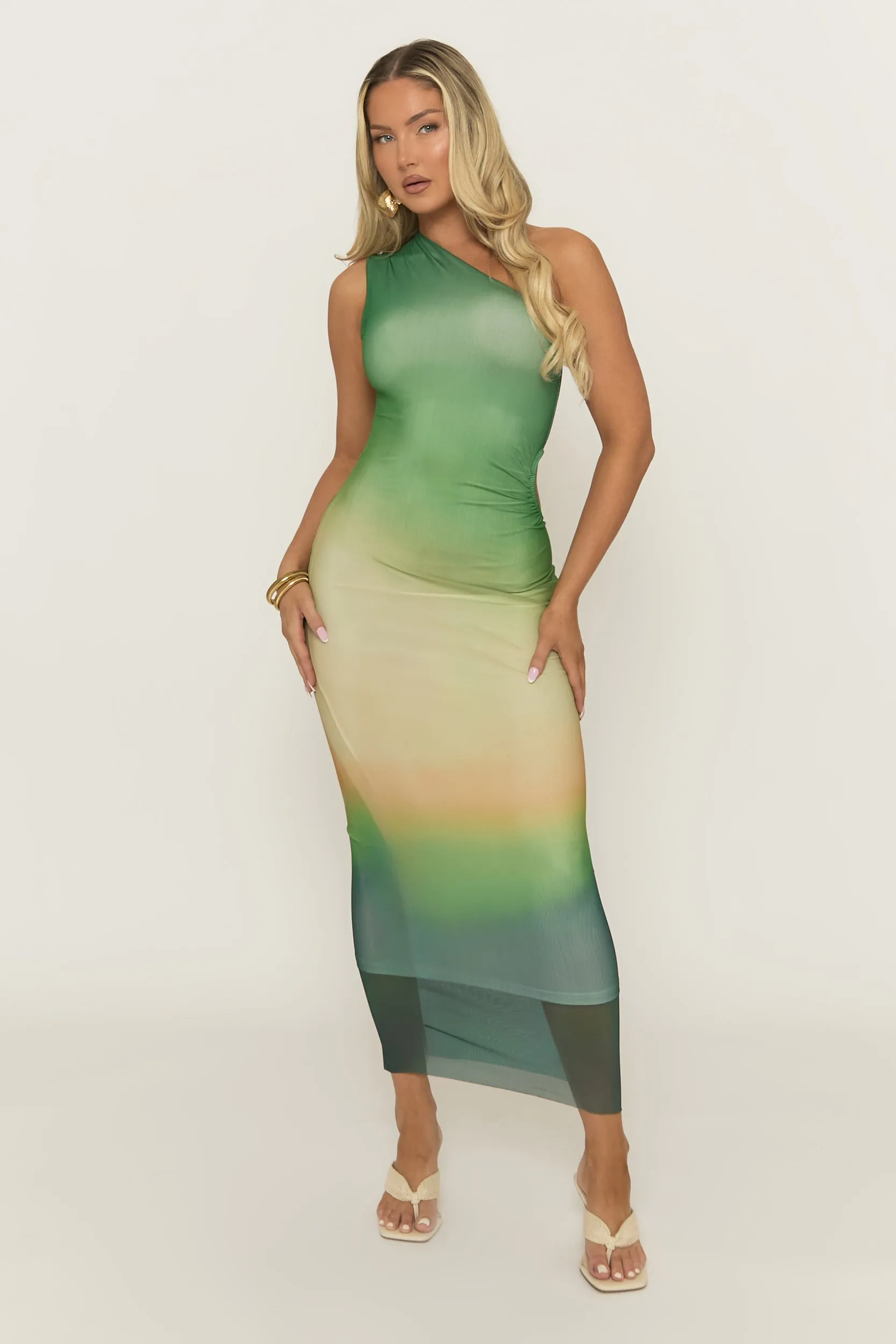 Green One Shoulder Mesh Maxi Dress - Arlowe sold by Rebellious Fashion product image thumbnail 2