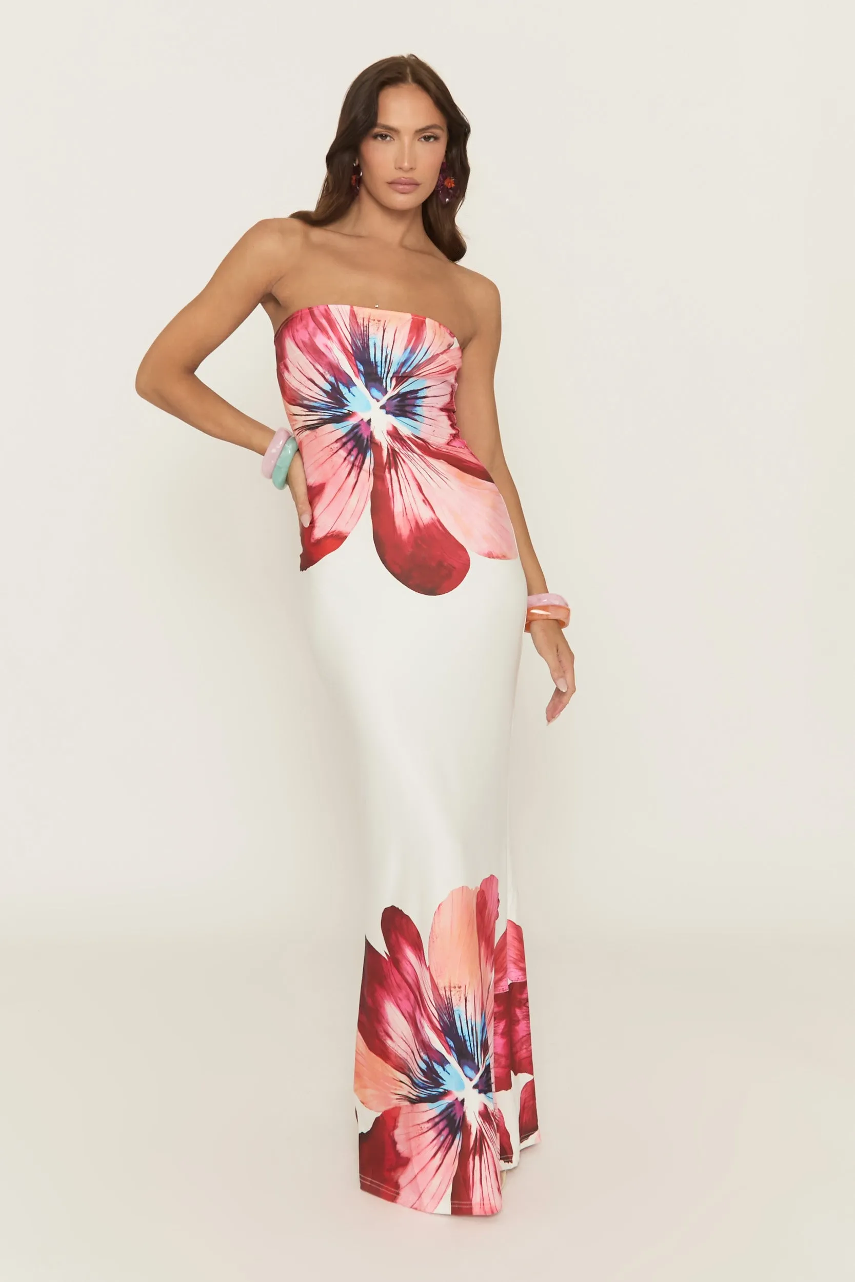 White Floral Bandeau Maxi Dress - Tenita sold by Rebellious Fashion