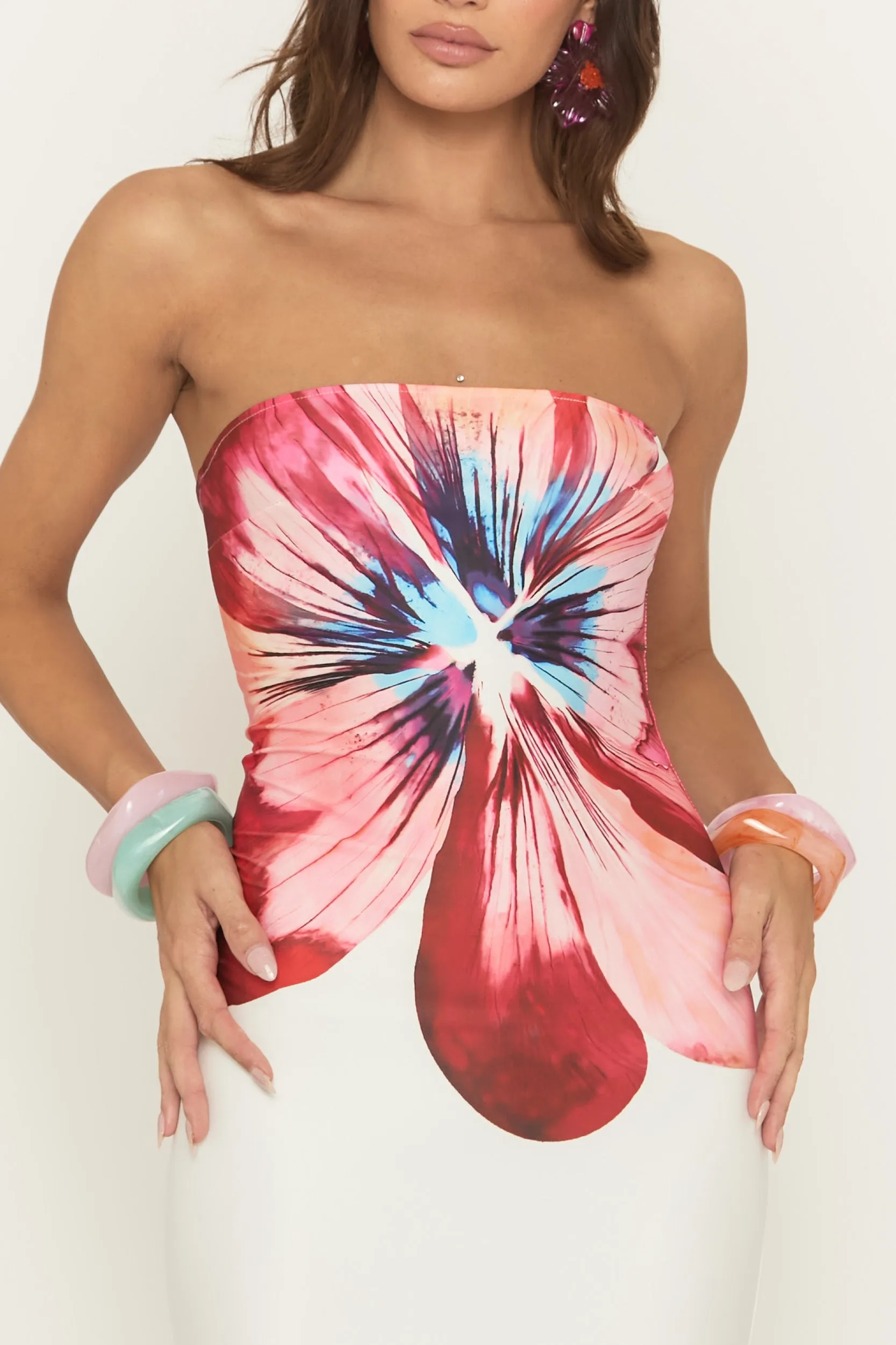 White Floral Bandeau Maxi Dress - Tenita sold by Rebellious Fashion product image thumbnail 3