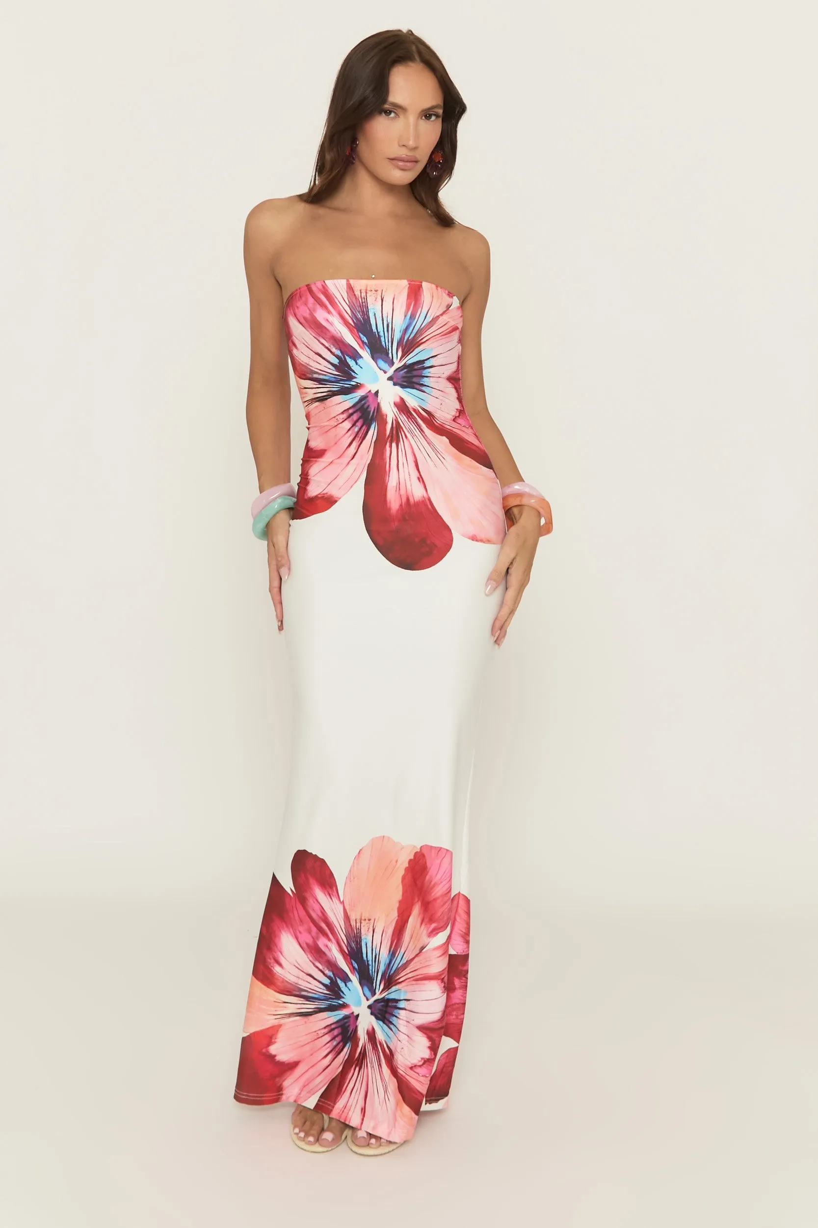 White Floral Bandeau Maxi Dress - Tenita sold by Rebellious Fashion product image thumbnail 2