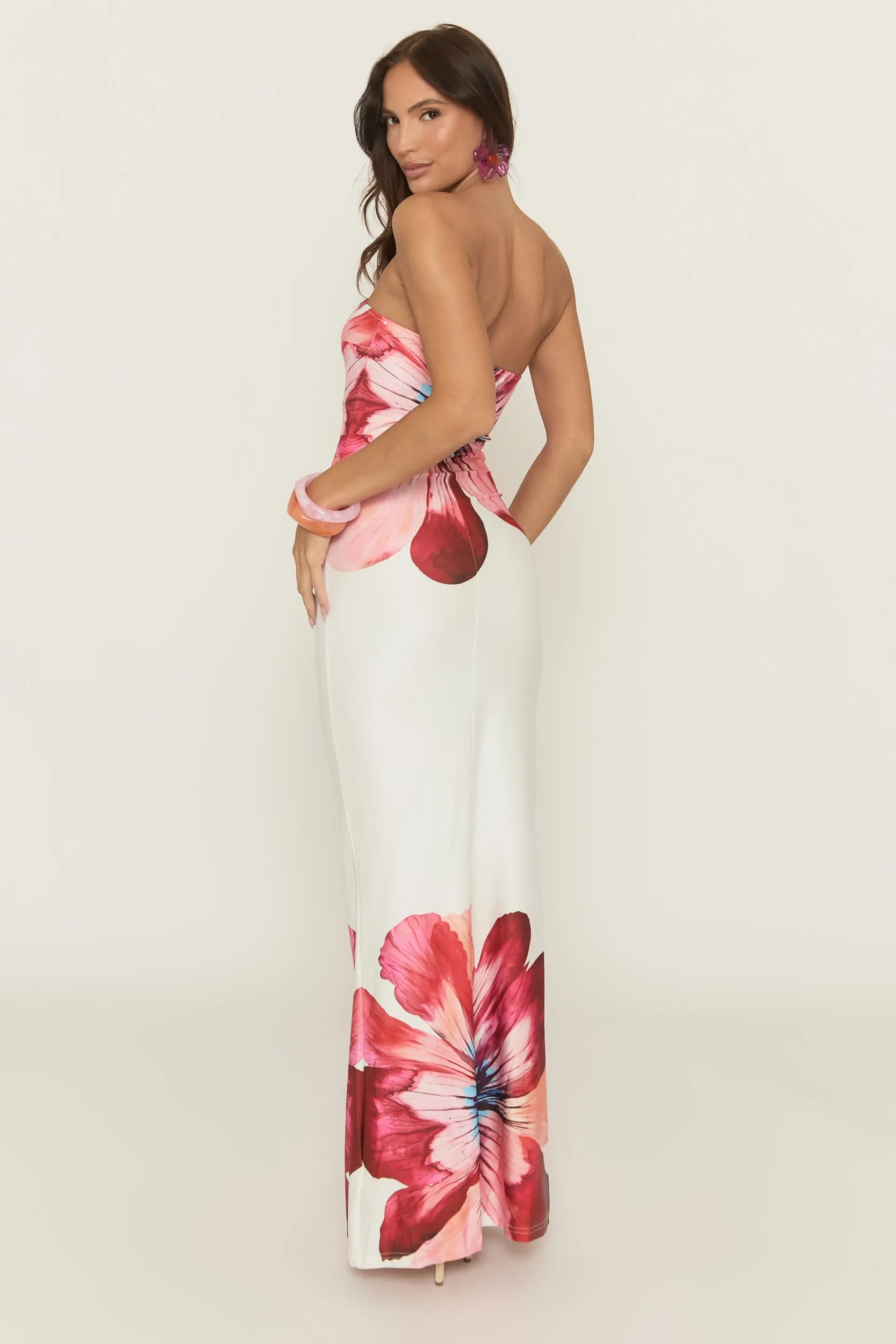 White Floral Bandeau Maxi Dress - Tenita sold by Rebellious Fashion product image thumbnail 5