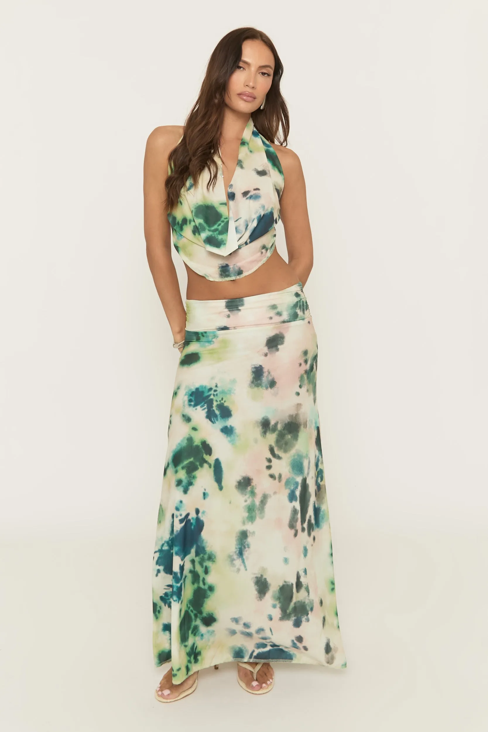 Blue Tie Dye Print Halter Top And Maxi Skirt Co-Ord Set - Aireen sold by Rebellious Fashion product image thumbnail 2