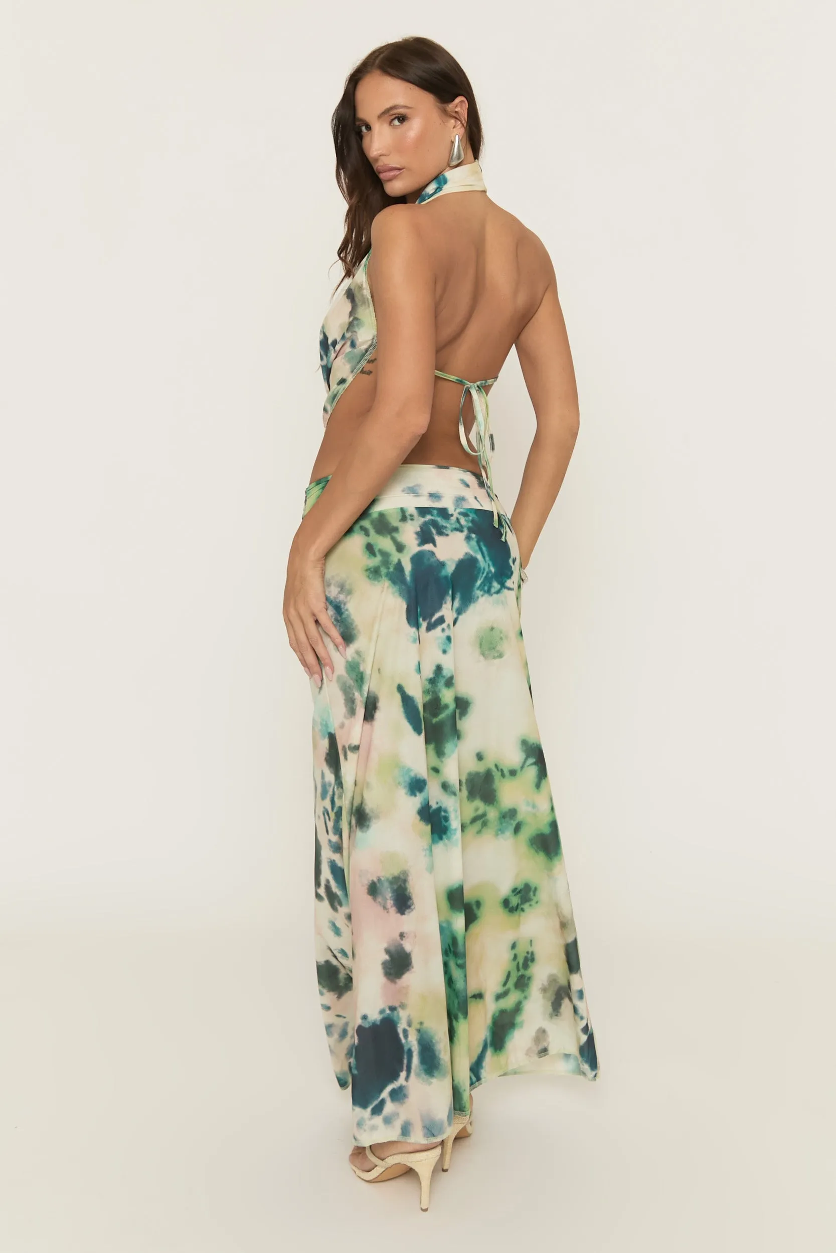 Blue Tie Dye Print Halter Top And Maxi Skirt Co-Ord Set - Aireen sold by Rebellious Fashion product image thumbnail 4