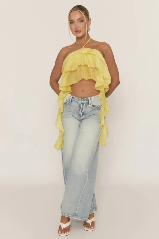Yellow Ruffle Drape Halterneck Top - Freyella sold by Rebellious Fashion