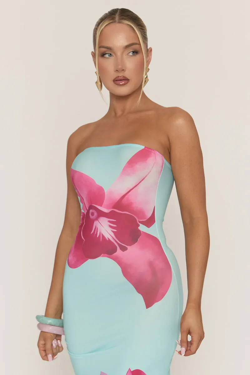 Blue Bandeau Floral Print Maxi Dress - Simina sold by Rebellious Fashion product image thumbnail 2