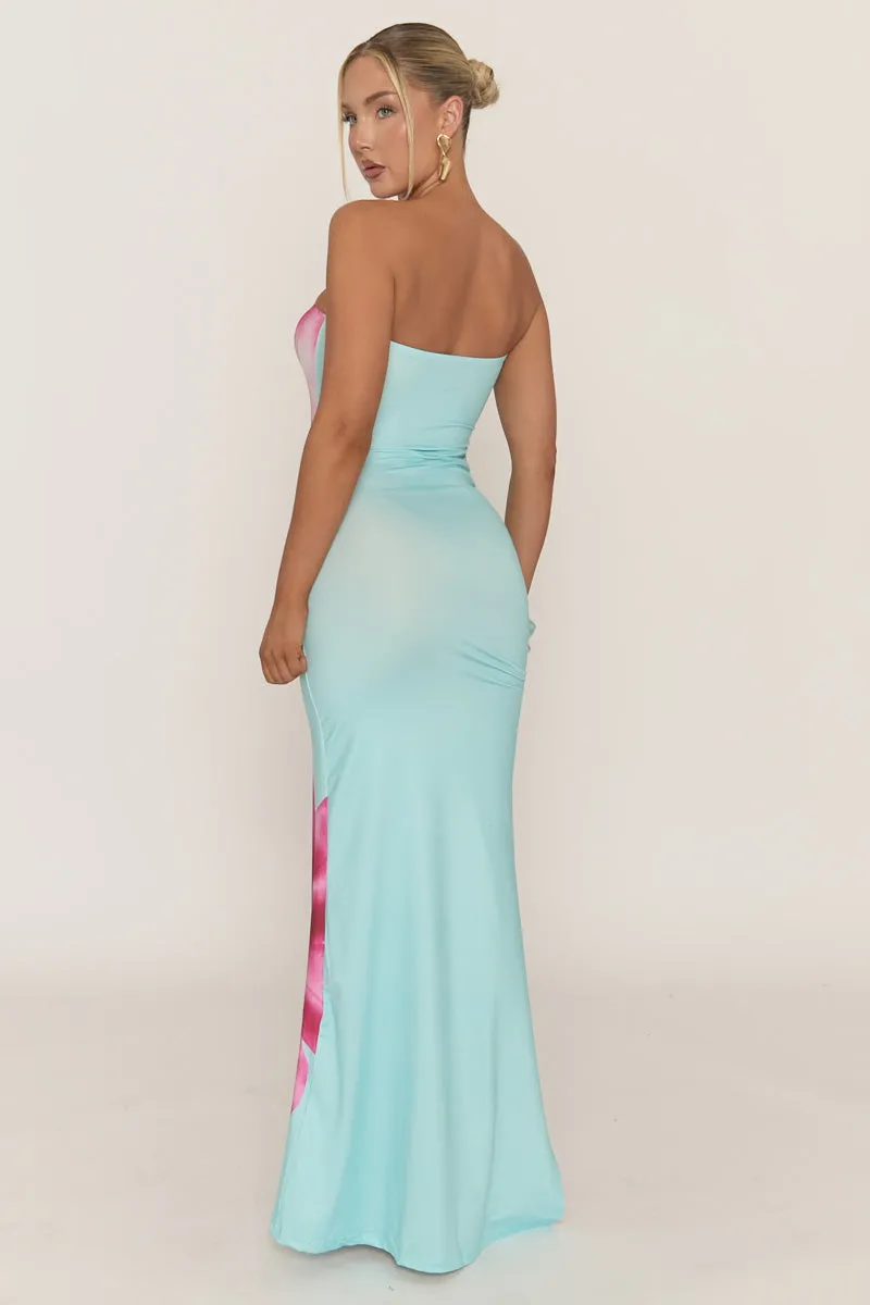 Blue Bandeau Floral Print Maxi Dress - Simina sold by Rebellious Fashion product image thumbnail 4