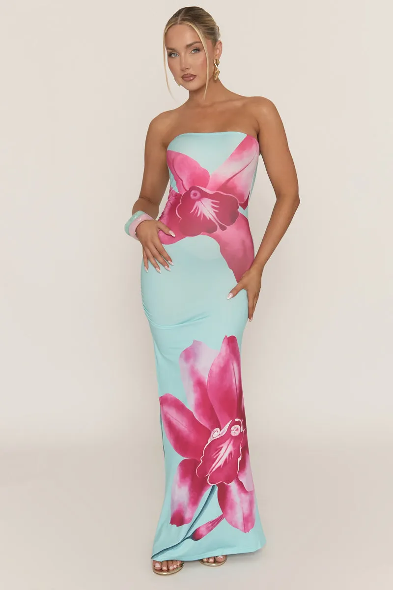 Blue Bandeau Floral Print Maxi Dress - Simina sold by Rebellious Fashion product image thumbnail 5