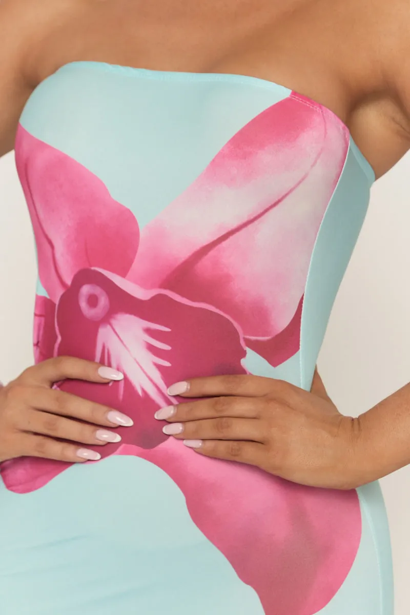 Blue Bandeau Floral Print Maxi Dress - Simina sold by Rebellious Fashion product image thumbnail 3