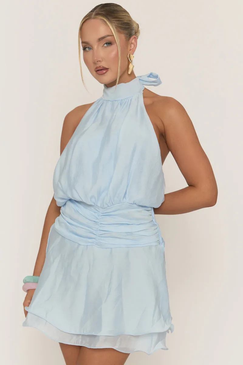 Blue Halterneck Ruffle Dress - Jayna sold by Rebellious Fashion