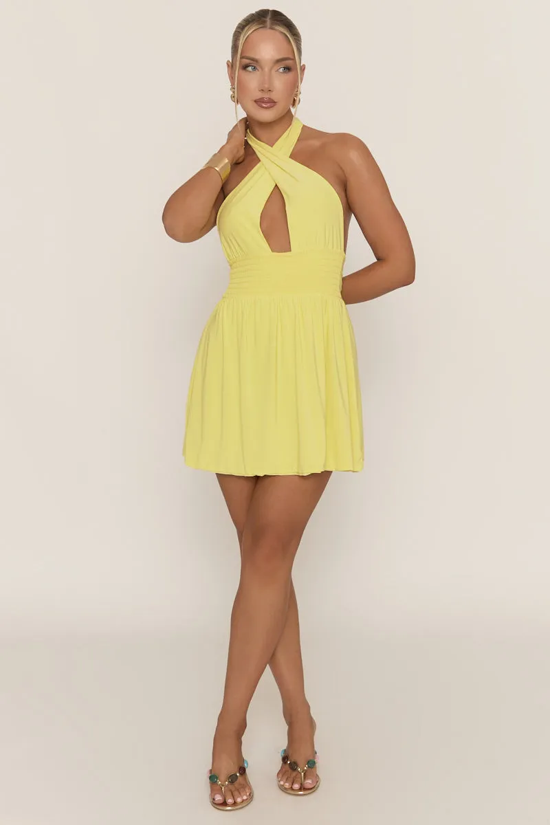 Yellow Halterneck Shirred Skater Dress - Chantella sold by Rebellious Fashion product image thumbnail 5
